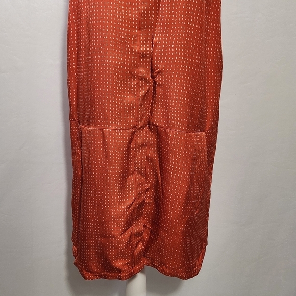 Fossil Women's 100% Silk Orange Ditzy Print Button Down Pockets Shift Dress SZ 4 - Picture 4 of 14